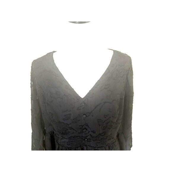 TORRID Peplum Chiffon Clip Floral Blouson Sleeve Top Size 1X 14-16 Black NWT - Picture 3 of 10